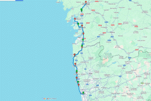 Camino Portuguese Coastal+Central Routes Combined – Path Map for GPS navigation